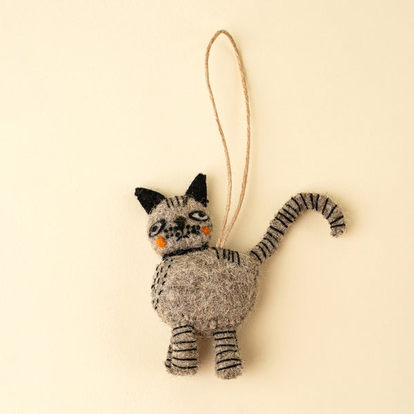 Curious Cat Felt Onament, Grey