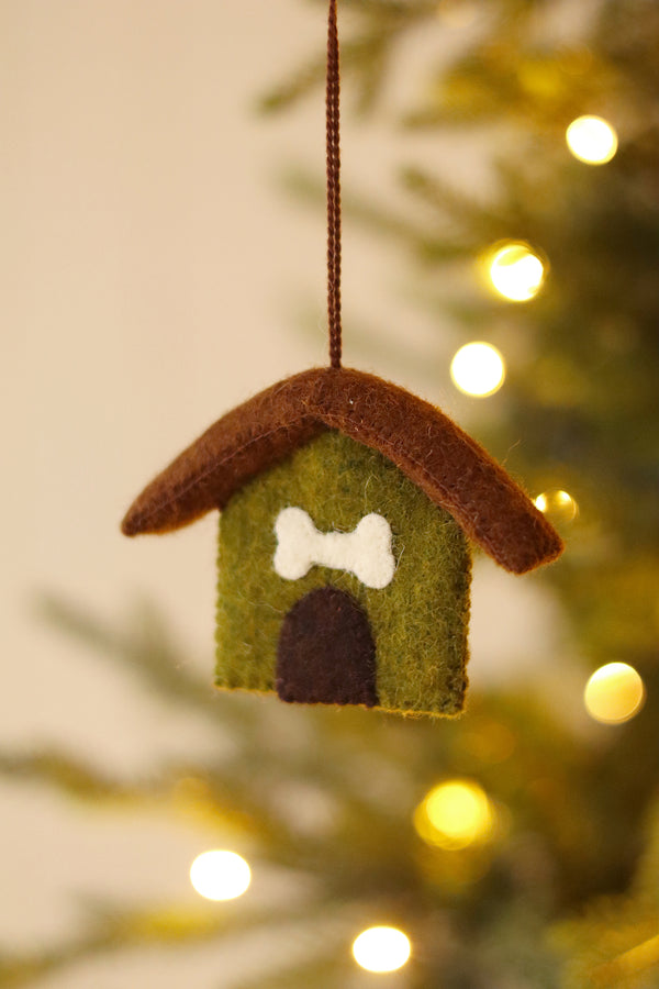 Dog House Felt Ornament, Green