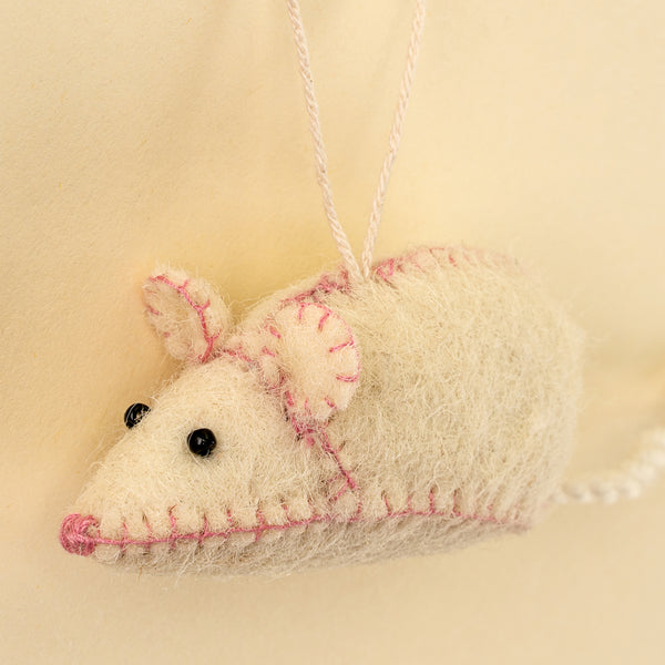 Tiny Mouse Felt Ornament, Pink Stitch