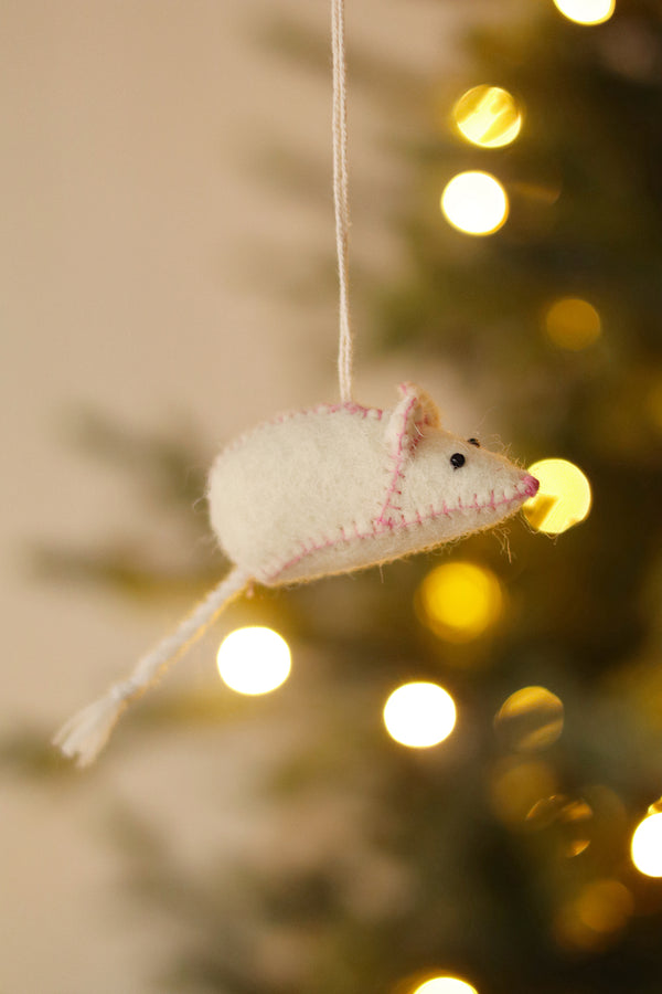 Tiny Mouse Felt Ornament, Pink Stitch