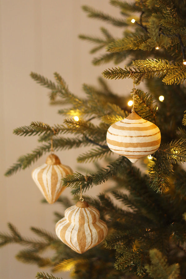 Striped Paper Mache Ornaments S/3, Gold