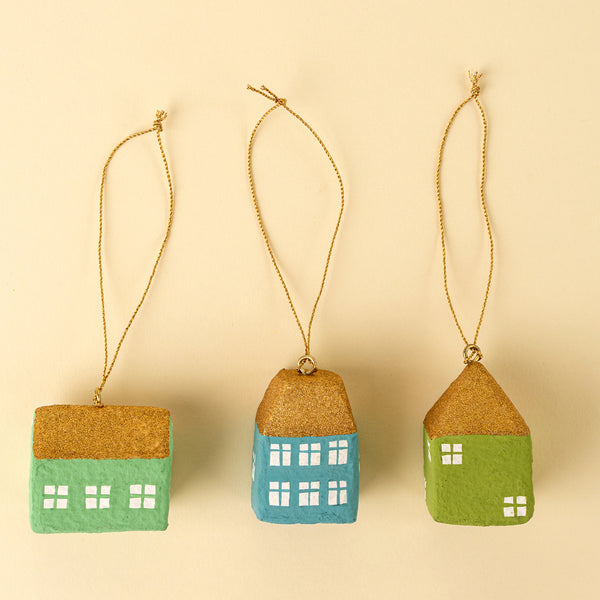 Village Paper Mache Ornaments S/3