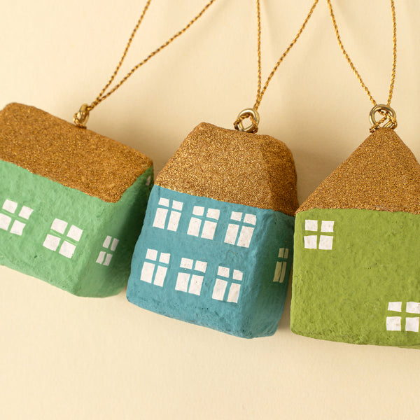 Village Paper Mache Ornaments S/3