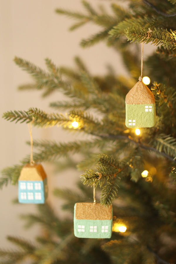 Village Paper Mache Ornaments S/3
