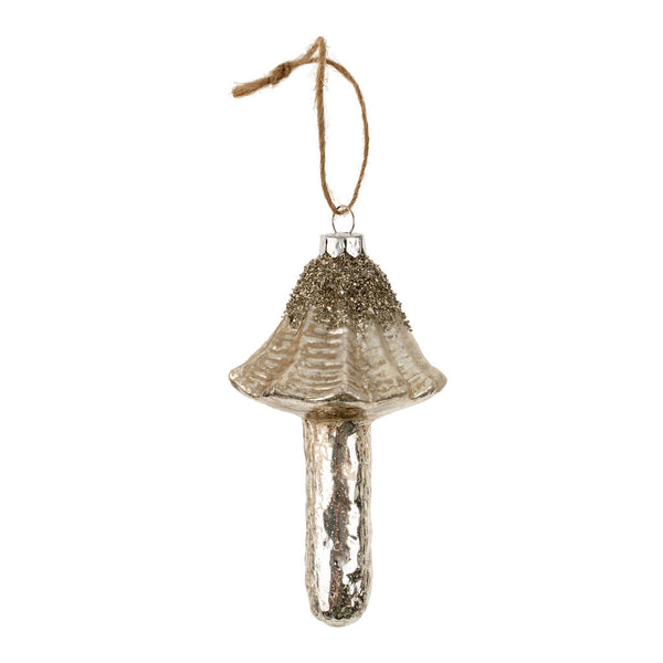 Merry Mushroom Ornament, Antique Silver Sparkle