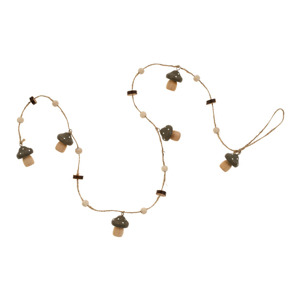 Wooden Mushroom Garland, Green