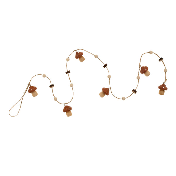 Wooden Mushroom Garland, Brown