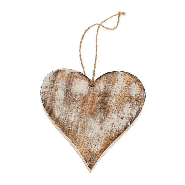 Wooden Heart Ornament, Whitewash