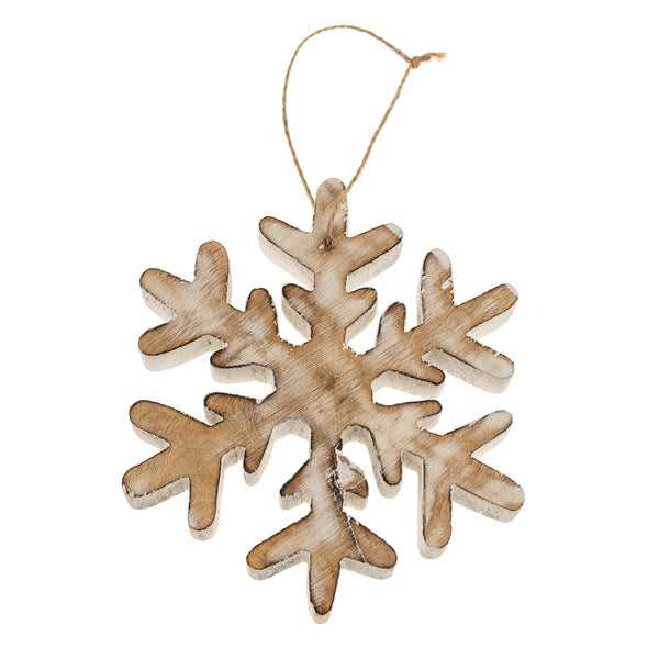 Wooden Frosty Snowflake Ornament L, Whitewash