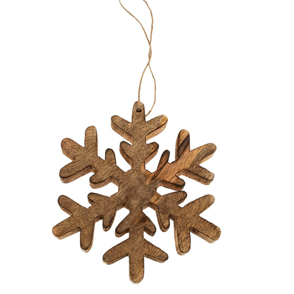 Wooden Frosty Snowflake Ornament L, Natural