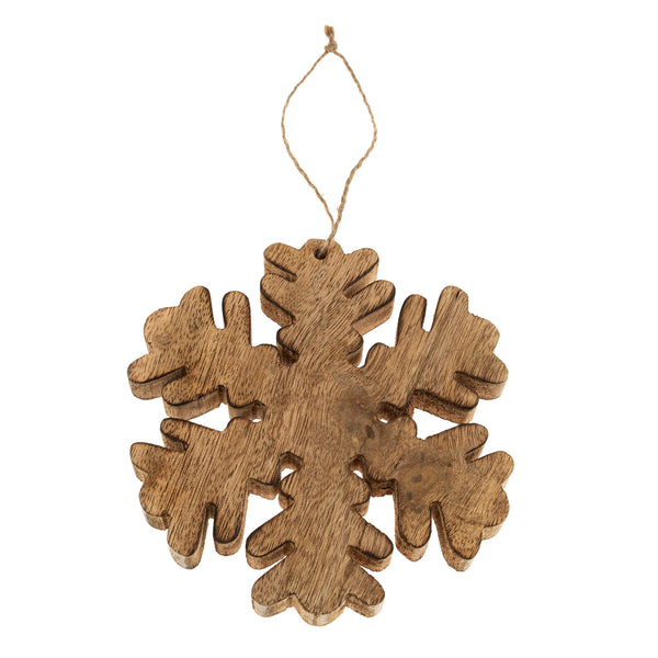 Wooden Fluffy Snowflake Ornament L, Natural