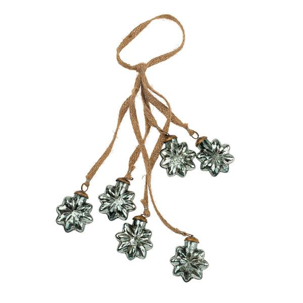 Snowflake Bunch Ornaments S/6, Teal