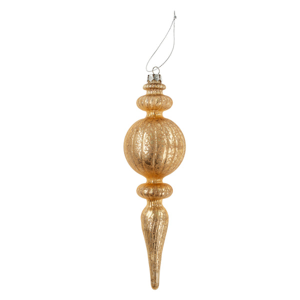 Noel Spindle Glass Ornament, Light Gold