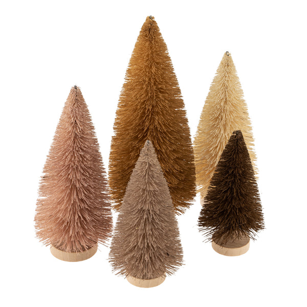 Sisal Bottle Brush Trees S/5, Earth Tones