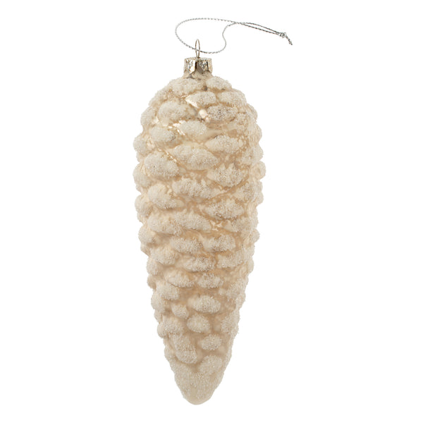 Pinecone Glass Ornament, White