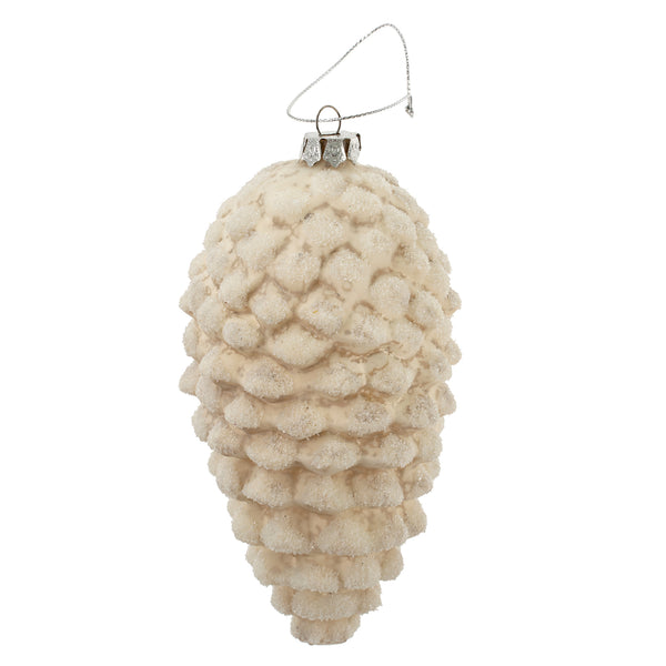 Pinecone Glass Ornament, White