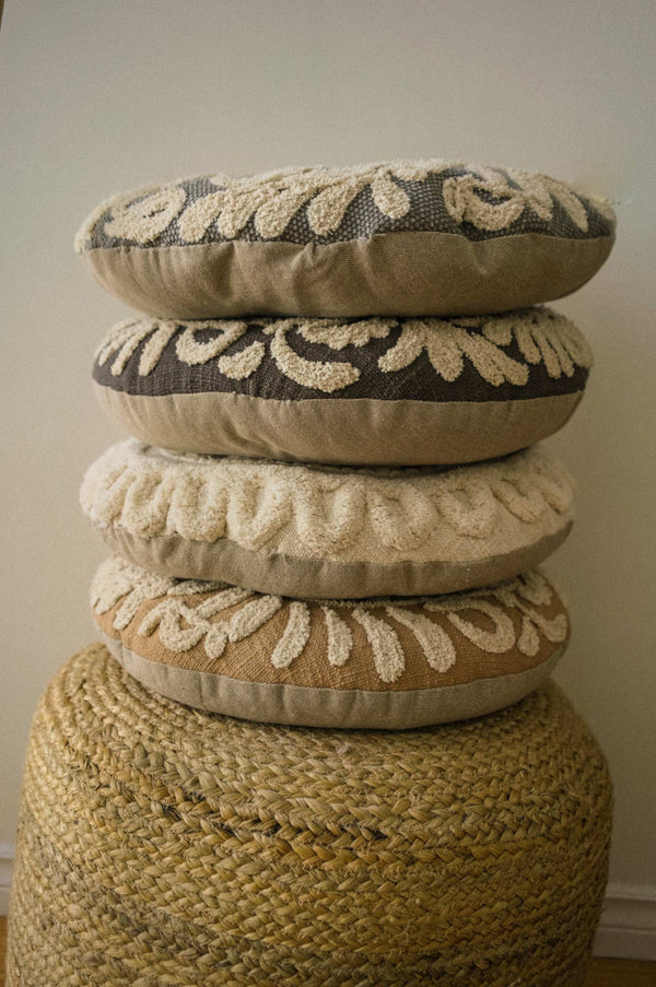 Wildflower Round Pillow, Grey