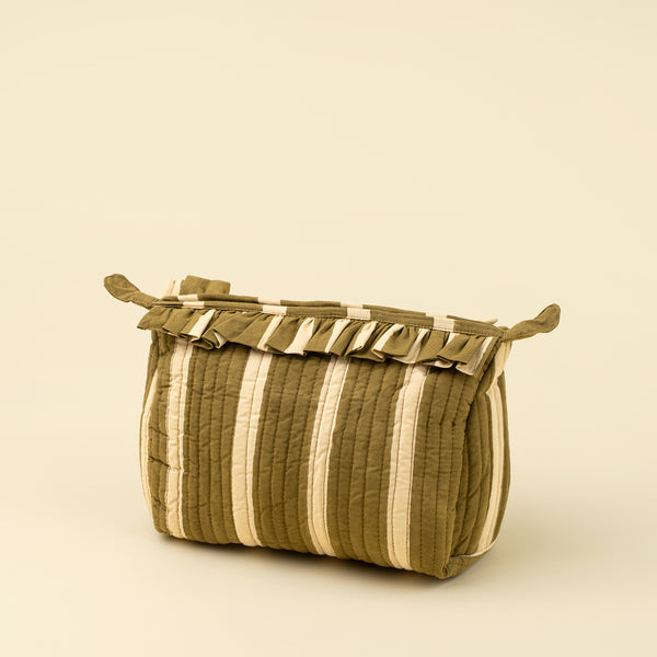 Block Print Stripe Pouch S, Olive