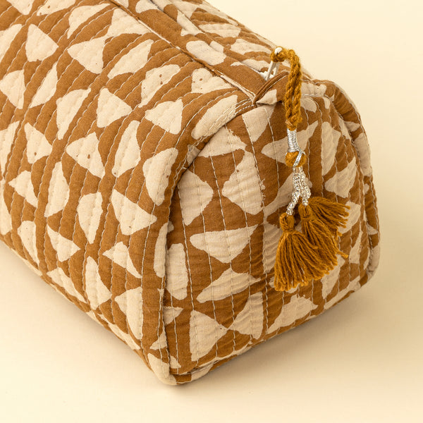 Zyra Block Print Vanity Pouches S/3, Ochre