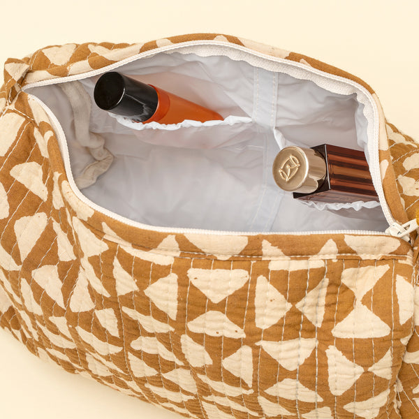 Zyra Block Print Vanity Pouches S/3, Ochre