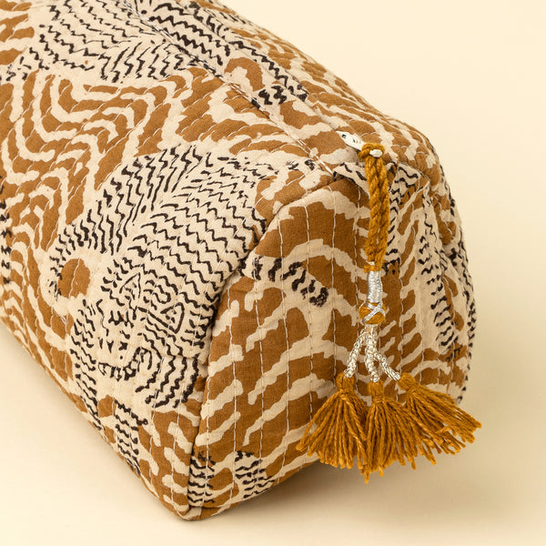 Taiga Block Print Vanity Pouches S/3, Ochre