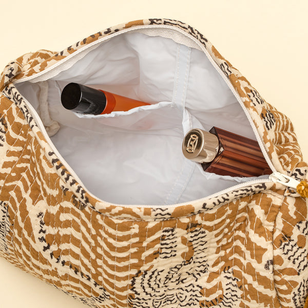 Taiga Block Print Vanity Pouches S/3, Ochre