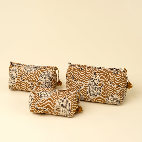 Taiga Block Print Vanity Pouches S/3, Ochre