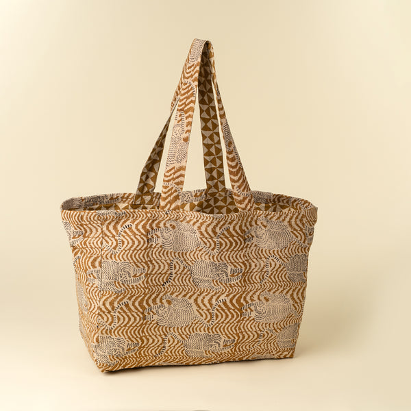 Taiga Block Print Tote, Ochre