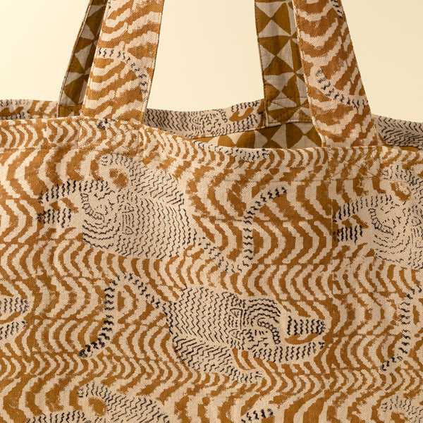 Taiga Block Print Tote, Ochre