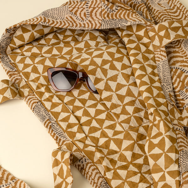 Taiga Block Print Tote, Ochre