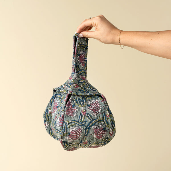 Block Print Knot Vanity Bag, Teal