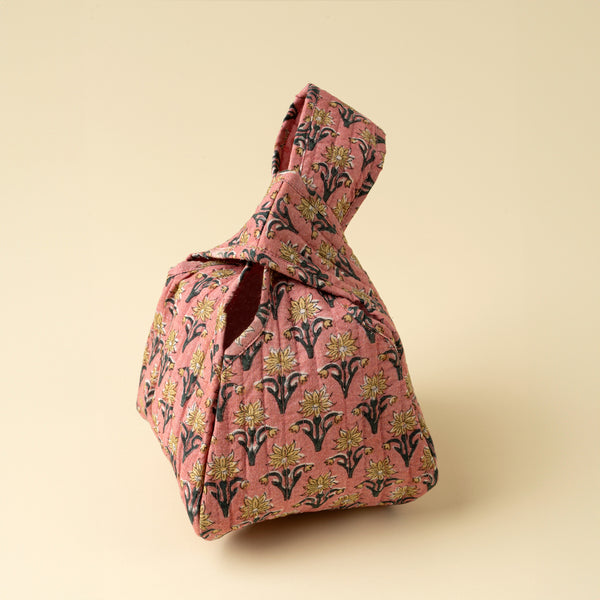 Block Print Knot Vanity Bag, Pink