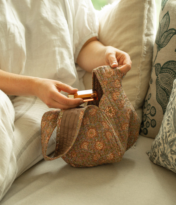 Block Print Knot Vanity Bag, Peach
