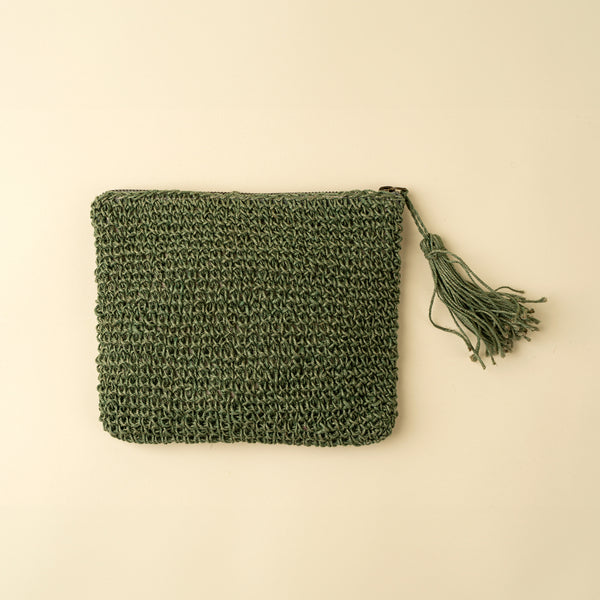 Lola Woven Jute Pouch, Green