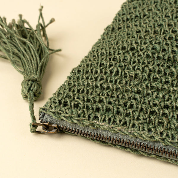 Lola Woven Jute Pouch, Green