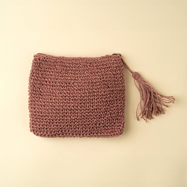 Lola Woven Jute Pouch, Light Pink