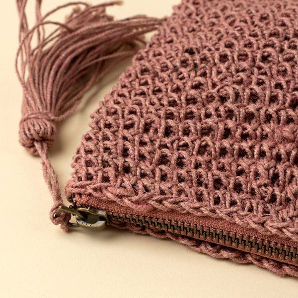 Lola Woven Jute Pouch, Light Pink