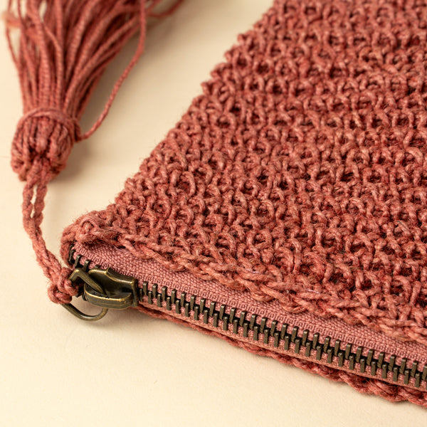Lola Woven Jute Pouch, Pink