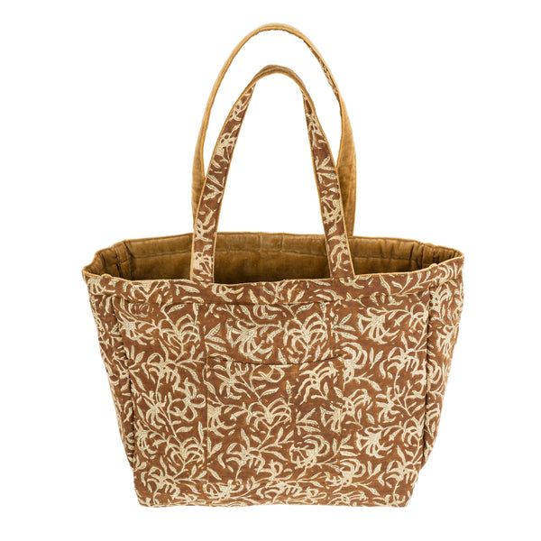 Block Print Velvet Reversible Tote, Camel