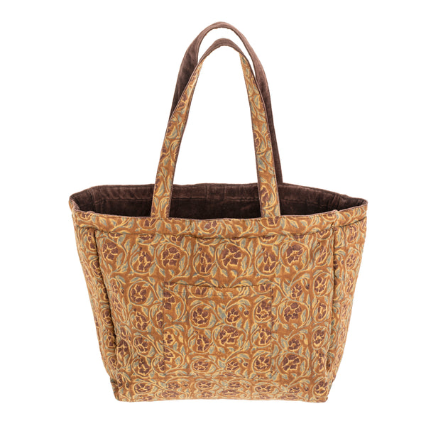 Block Print Velvet Reversible Tote, Sangria