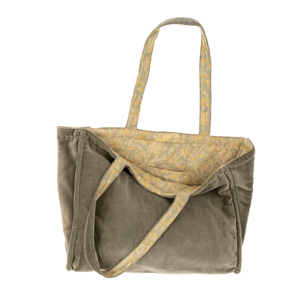 Block Print Velvet Reversible Tote, Cypress