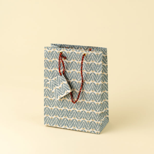 Laurel Block Print Gift Bag S, Light Blue