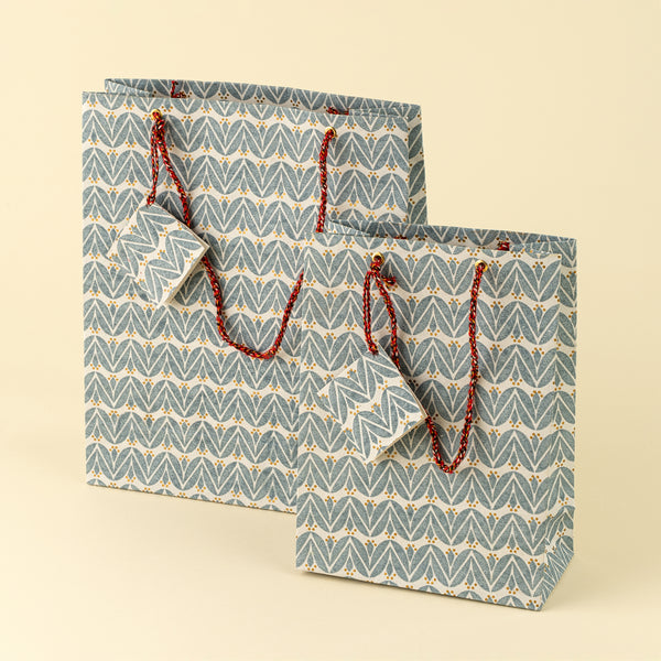 Laurel Block Print Gift Bag S, Light Blue