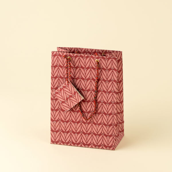 Laurel Block Print Gift Bag S, Ruby