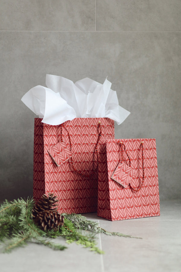 Laurel Block Print Gift Bag S, Ruby