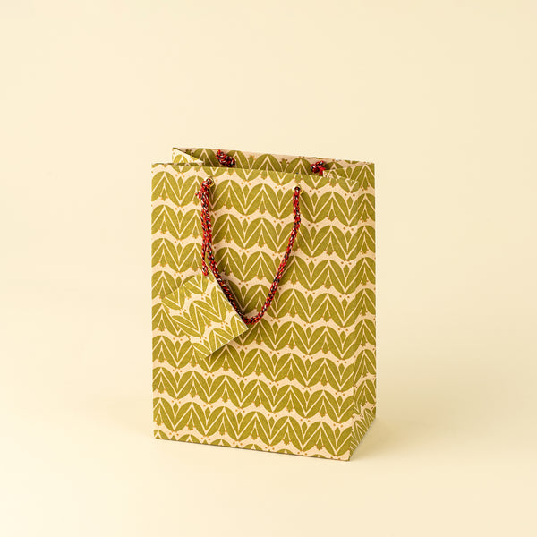 Laurel Block Print Gift Bag S, Olive