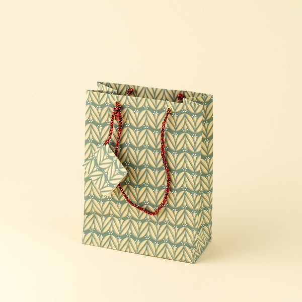 Laurel Block Print Gift Bag S, Emerald