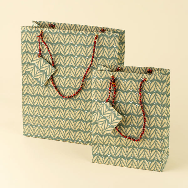 Laurel Block Print Gift Bag S, Emerald
