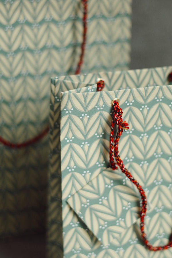 Laurel Block Print Gift Bag S, Emerald