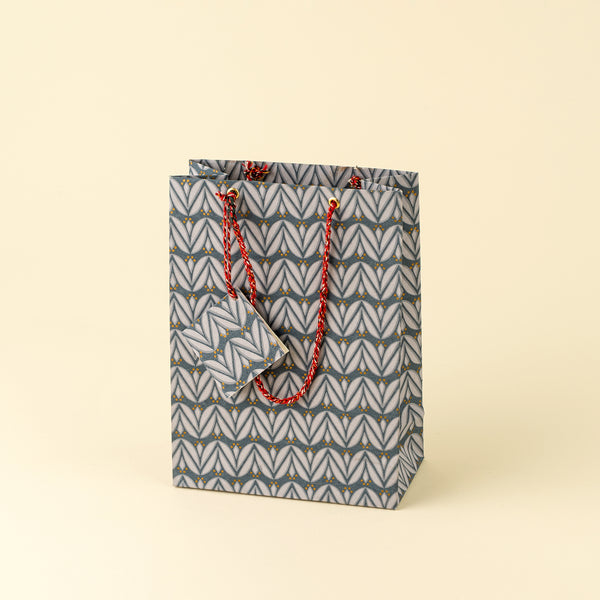 Laurel Block Print Gift Bag S, Slate Blue